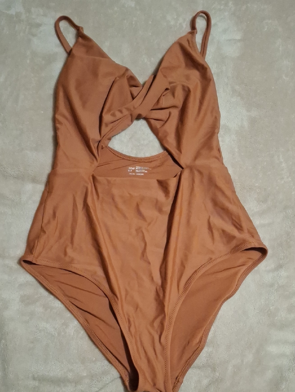 aerie Rust-Brown One-Piece Swimsuit with Twist Detail Size S